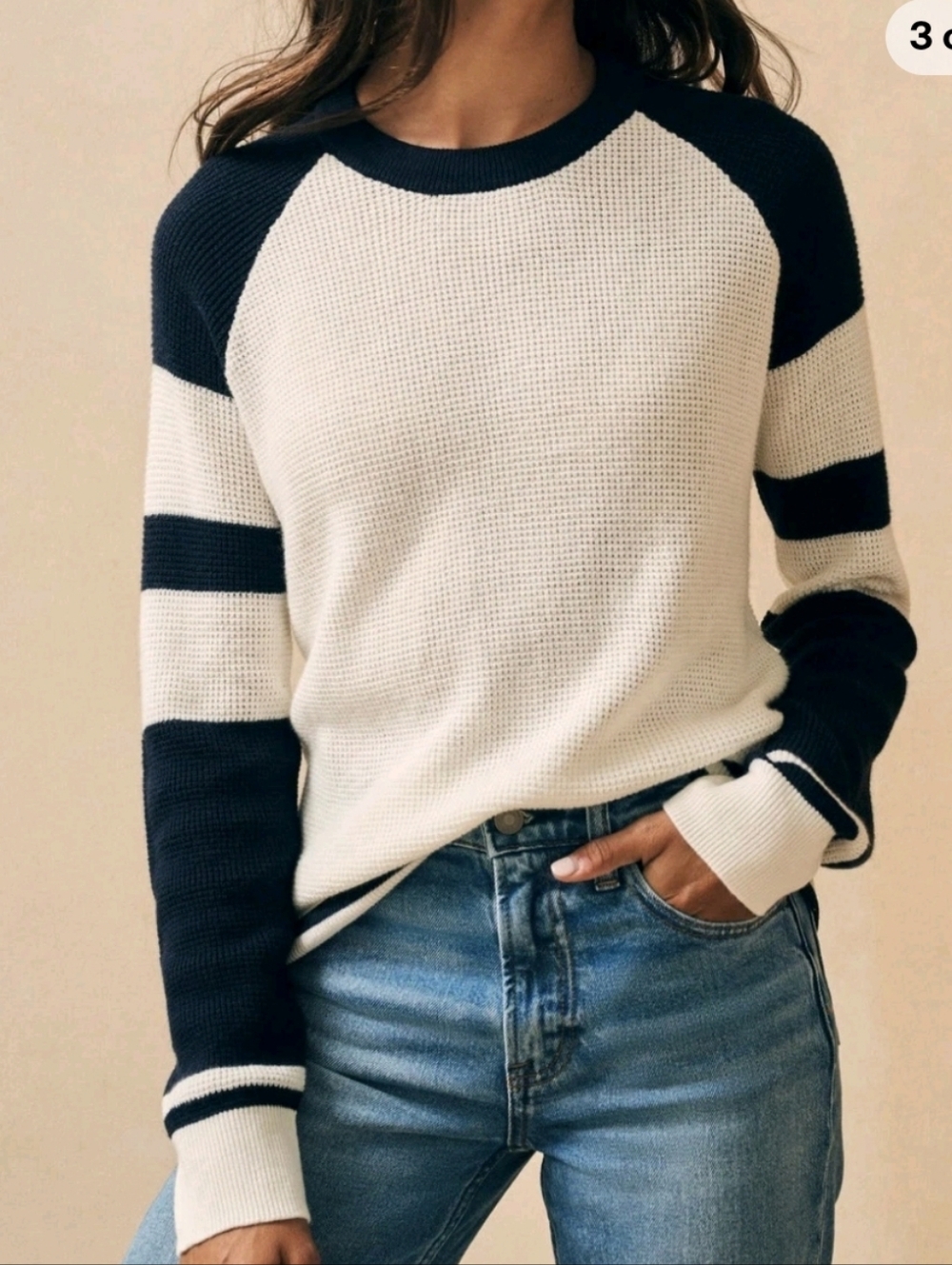 Faherty Throwback Waffle Crewneck Sweater Organic Cotton Cashmere Medium White